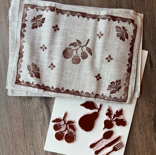 Block Printing + Placemats Class - Thursday November 12th 6-8PM